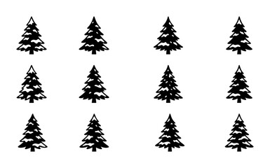 Obraz premium Christmas Tree Icons Set, Evergreen Pine Vector Graphics, Winter Holiday Symbols Collection, Festive Decoration Elements