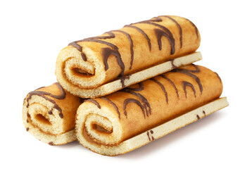 Fototapeta premium Pile of biscuit rolls close-up on a white background. Isolated