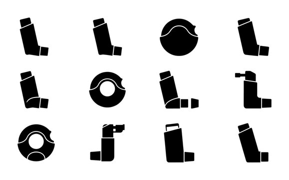 Asthma Inhaler Icons, Medical Device Vector Set, Respiratory Health Care Symbols, Allergy Treatment Equipment