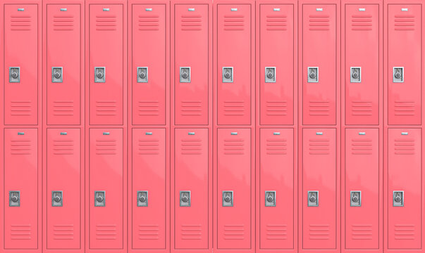 Pink school lockers with metal combination locks 3d