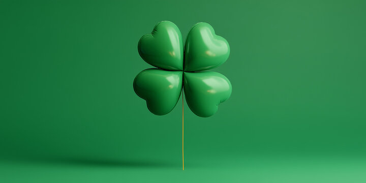 A vibrant green four-leaf clover against a solid green backdrop, symbolizing luck and good fortune