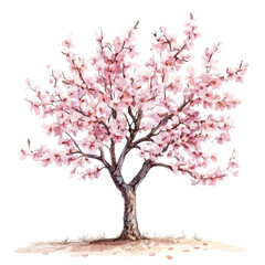 Fototapeta premium Almond Tree watercolor artwork, professional-grade vector illustration with soft artistic textures on white background