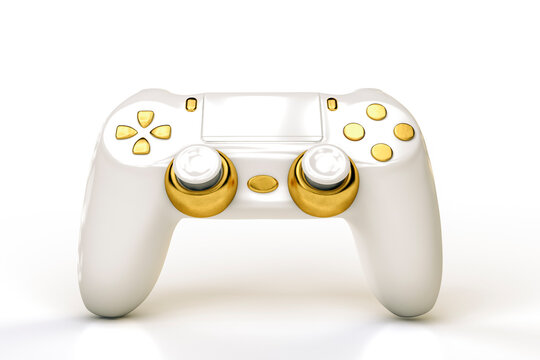 White and gold colored video game console