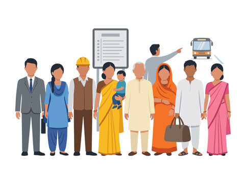 diverse group of indian people standing together representing population density, demographic statistics, social society, urban community, national