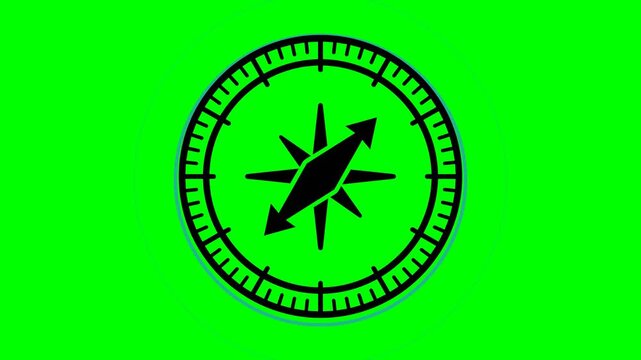 direction navigation compass orient adventure guide location map animation icon green screen motion footage chroma key flat graphic illustration isolated