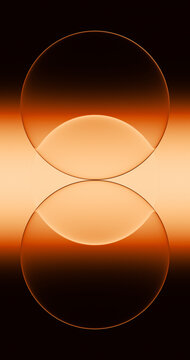 Two overlapping glass spheres create a symmetrical orange background