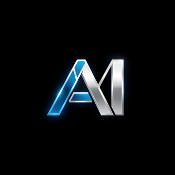 Blue metallic AI monogram company logo black background