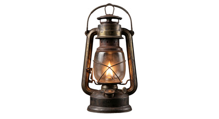 Vintage kerosene lantern with a warm glowing flame and rustic metal details © Sapphire