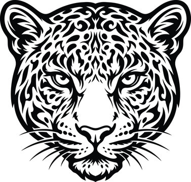 1 Tribal Leopard Head Silhouette Vector Featuring Ornamental Wild Cat Face with Bold Decorative Pattern for Premium Wildlife Logo and Tattoo Design