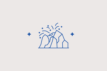 Obraz premium Erupting volcano group line icon for travel channel. Vector illustration for geological exploration, extreme tour agency, science.