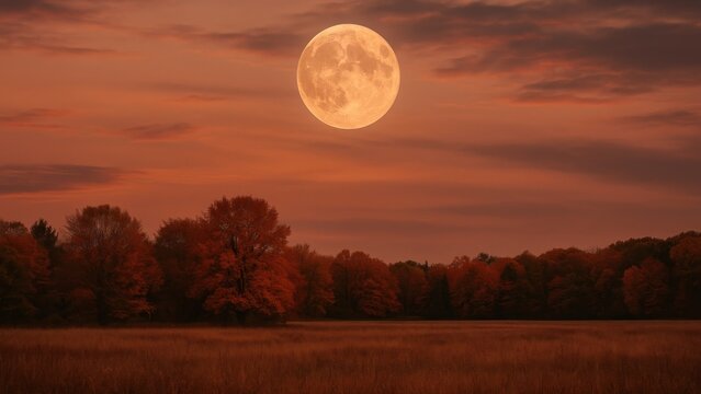 Full moon over autumn landscape desktop wallpaper