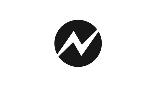 Black and white minimalist circular logo featuring a stylized lightning bolt or letter N symbol, representing power, speed, energy, or electricity