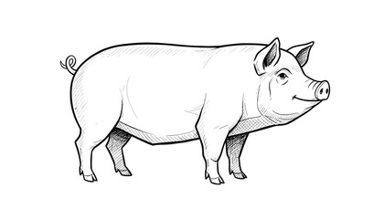 Obraz premium Hand drawn domestic pig illustration in realistic vintage engraving sketch style isolated on white background.