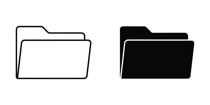 Two simple document folders side by side with one outlined and one solid black on white