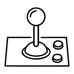 Hand-drawn minimalist vector illustration of classic arcade joystick icon showing outline of stick and buttons, clean line art scalable graphic for retro gaming leisure activities and hobbies © MDRAISULISIAM