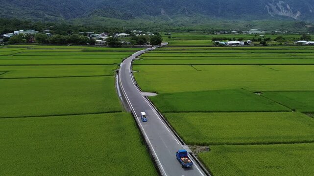 Aerial view of tourists driving rental carts on S road in Taitung Taiwan