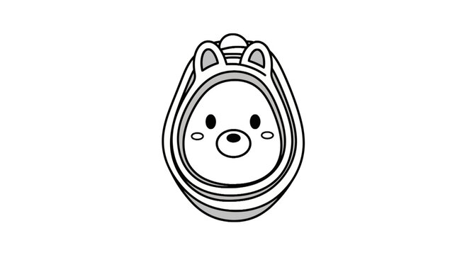Cute bear character face in oval frame line art