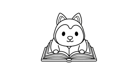 Cute husky dog reading an open book © vasq