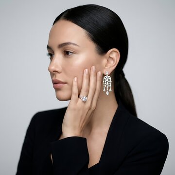 Elegant woman wearing diamond jewelry