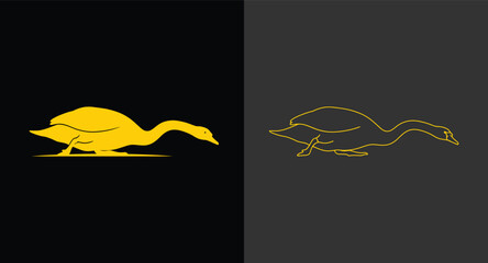 Minimalist gold walking goose illustration icon set with minimalist, silhouette © KH
