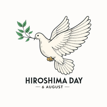 Hiroshima Day August 6 Peace Dove Line Art Design