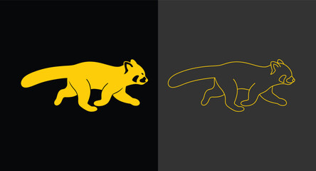 Red panda silhouette and linear outline icon design with wildlife, silhouette © KH