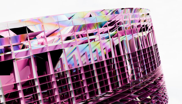 Abstract pink geometric architectural detail with iridescent texture