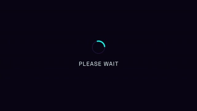  Neon Cyber Please Wait Loading Screen with Glowing Spinner on Dark Futuristic Background. 4k alpha