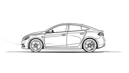 Fototapeta premium Minimalist Line Art of a Modern Car Front - White Vector Illustration