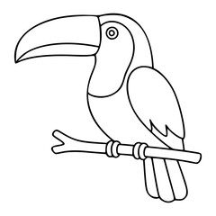 Charming tropical toucan bird vector illustration perched on branch with hand-drawn outline style, ideal for nature wildlife designs, exotic travel posters, and jungle-themed decorative graphic © MdWalid