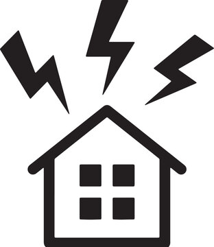 Black house with lightning bolt striking, minimal strike white
