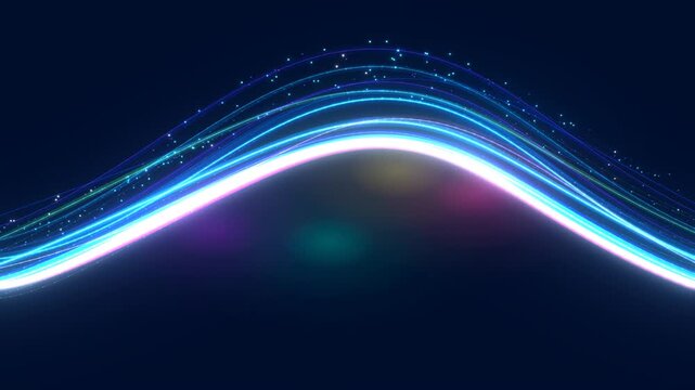 Glowing blue energy wave with flowing particle light trails