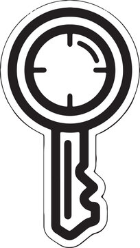 Black key with magnifying glass on white background, symbol search