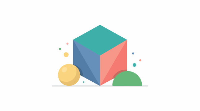 Abstract 3D geometric cube with spheres and dots