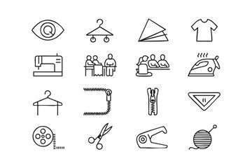 Fototapeta premium Fashion Design Outline Symbol Set for Clothing Production and Dressmaking