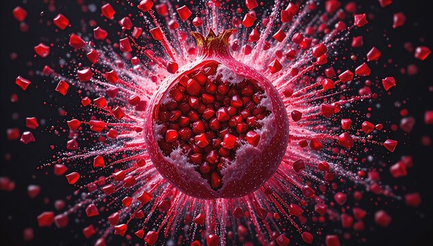 Pomegranate Bursting Seeds Splash Ruby Red Dark Abstract Food Premium