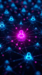 Glowing user profile icon connected through a digital network visualizing online communication, social networking, cybersecurity, and modern technology. © Curioso.Photography