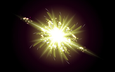 Fototapeta premium Lime yellow lens flare explosion with glowing particle light vector