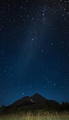 Fototapeta premium A Gorgeous Sparkling Milky Way Starry Night Sky Located Above A Dark Mountain Peek Silhouette View