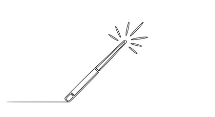 Magic wand emitting sparks, single line drawing, isolated on white background