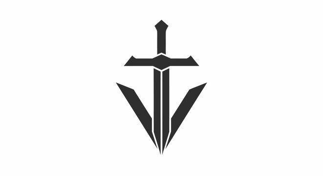 Sharp sword dagger V letter logo for security gaming