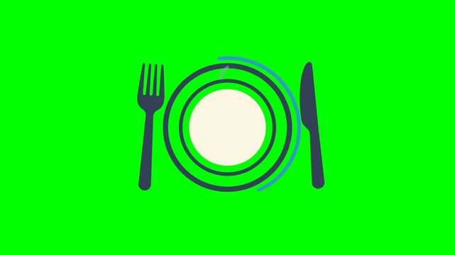 dinnerplate plate food restaurant dish meal fork knife animation icon green screen motion footage chroma key flat graphic illustration isolated