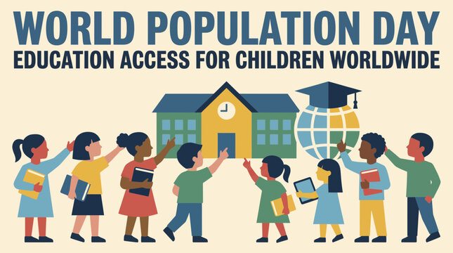 World Population Day Education Access For Children Worldwide Poster Concept Artwork