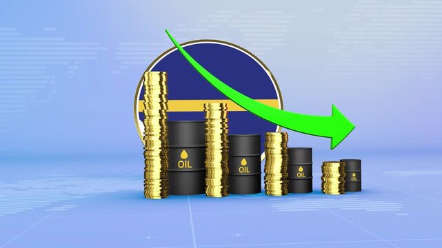 Nauru Oil Prices Decline with Oil Barrels, Gold Coins and Downward Green Arrow, 3D Economic and Financial Market Concept