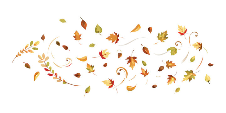 Autumn leaves blowing in the wind vector illustration background