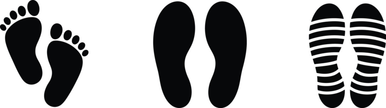 Set of human footprints and shoe vector illustration.