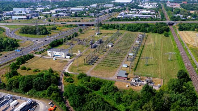 Drone Aerial Video of Electrical Substation