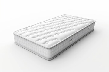 Obraz premium Comfortable high quality orthopedic mattress with quilted fabric surface and reinforced side edges for better support and restful sleep isolated in studio lighting on white background
