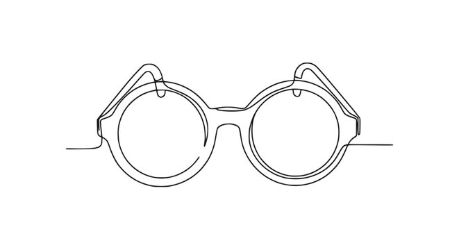 Minimalist continuous line drawing of round eyeglasses on white background