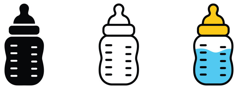 Baby Bottle Icon on Black Silhouette Flat Vector with Infant Nutrition, Milk Feeding, Childcare, and Family Graphics
